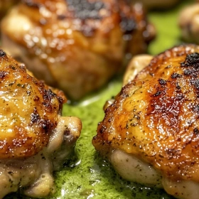 Close-up of Peruvian Chicken with Aji Verde showing texture, layers, and glossy finish