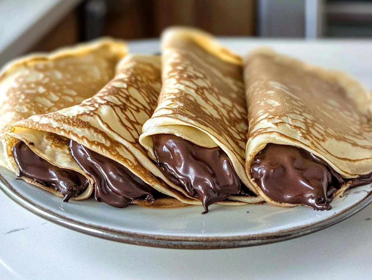 Perfectly cooked Decadent Chocolate-Filled Crepes served and ready to eat - final result
