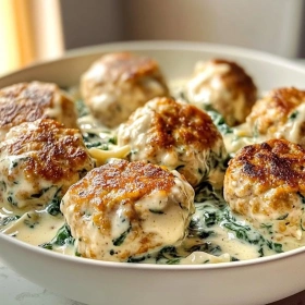 Chicken Ricotta Meatballs in Spinach Alfredo recipe