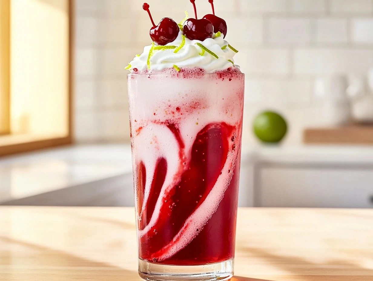 Perfectly cooked Cherry Lime Frost Dirty Soda served and ready to eat - final result