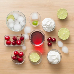 Step-by-step preparation of Cherry Lime Frost Dirty Soda showing ingredients and initial cooking steps