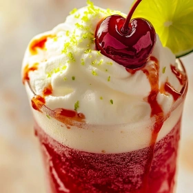 Close-up of Cherry Lime Frost Dirty Soda showing texture, layers, and glossy finish