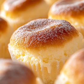 Close-up of Fluffy Japanese Cotton Cheesecake Cupcakes showing texture, layers, and glossy finish