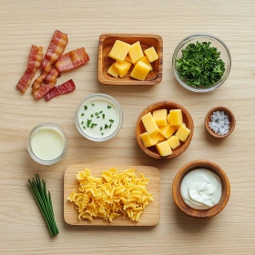 Step-by-step preparation of Bacon Cheddar Ranch Pasta Salad showing ingredients and initial cooking steps