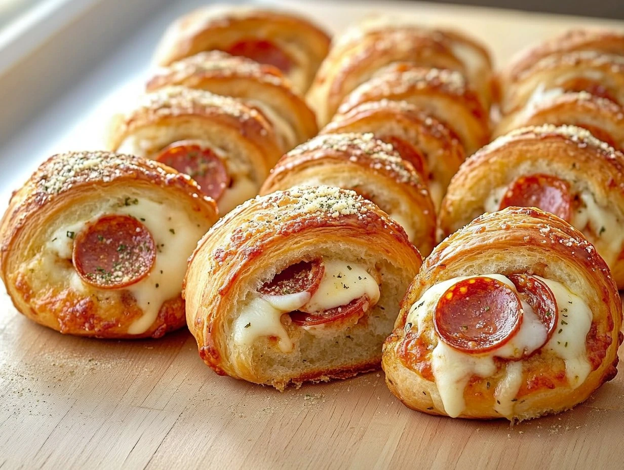 Perfectly cooked Savory Mozzarella Pepperoni Rolls served and ready to eat - final result