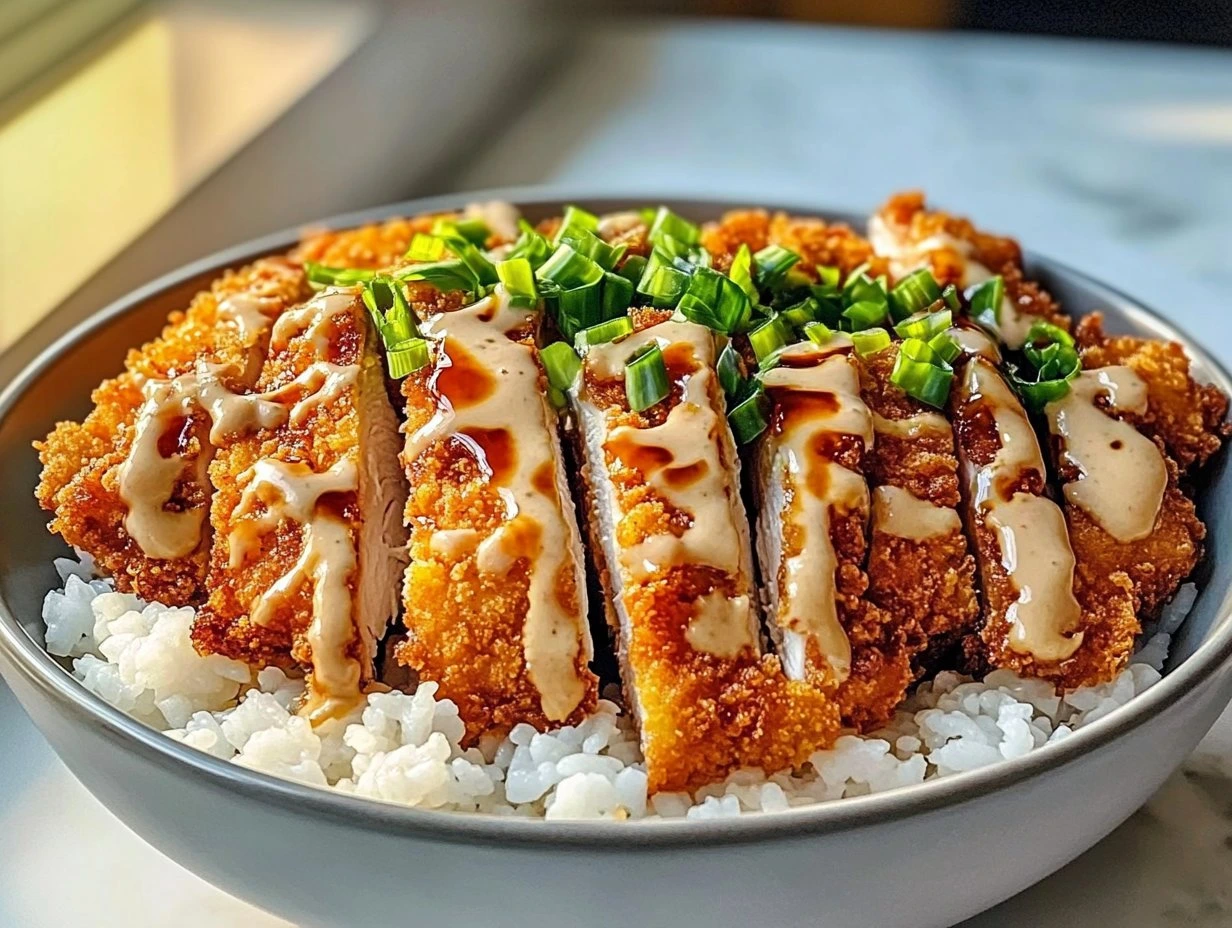 Perfectly cooked Crispy Japanese Katsu Bowls served and ready to eat - final result