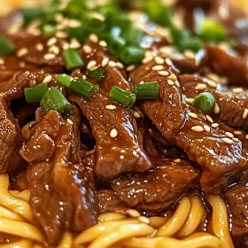Close-up of Korean Beef Noodles: Slow Cooker Comfort showing texture, layers, and glossy finish