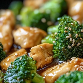 Close-up of Savory Chicken Broccoli Stir-Fry showing texture, layers, and glossy finish