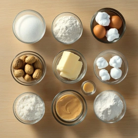 Step-by-step preparation of Fluffernutter Stuffed Cookies Delight showing ingredients and initial cooking steps