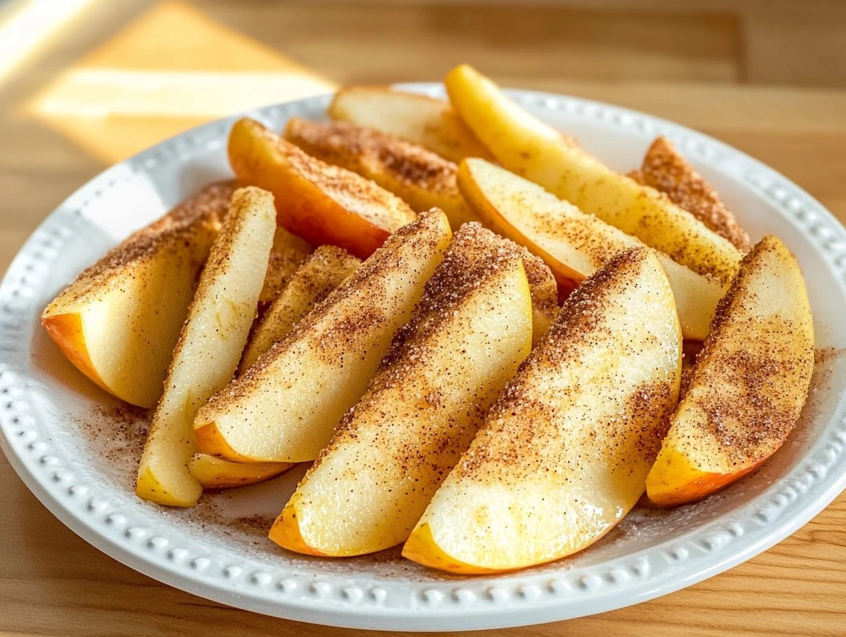 Perfectly cooked Crispy Air Fryer Apple Fries served and ready to eat - final result