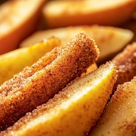 Close-up of Crispy Air Fryer Apple Fries showing texture, layers, and glossy finish