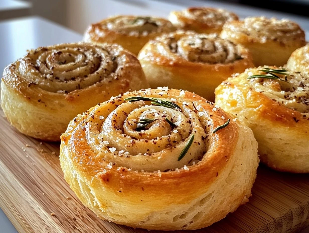 Perfectly cooked Savory Garlic Swirl Rolls served and ready to eat - final result