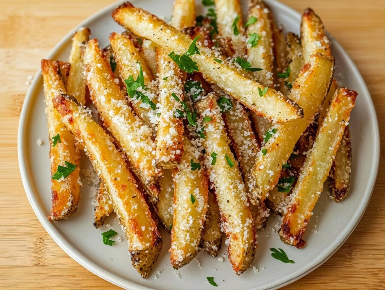 Perfectly cooked Crispy Air Fryer Garlic Parmesan Fries served and ready to eat - final result