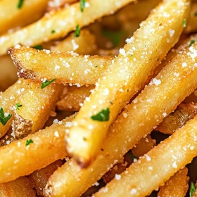 Close-up of Crispy Air Fryer Garlic Parmesan Fries showing texture, layers, and glossy finish