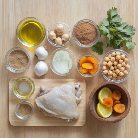 Step-by-step preparation of Fragrant Moroccan Chicken Tagine showing ingredients and initial cooking steps