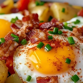 Close-up of Loaded Breakfast Hash Bowl showing texture, layers, and glossy finish