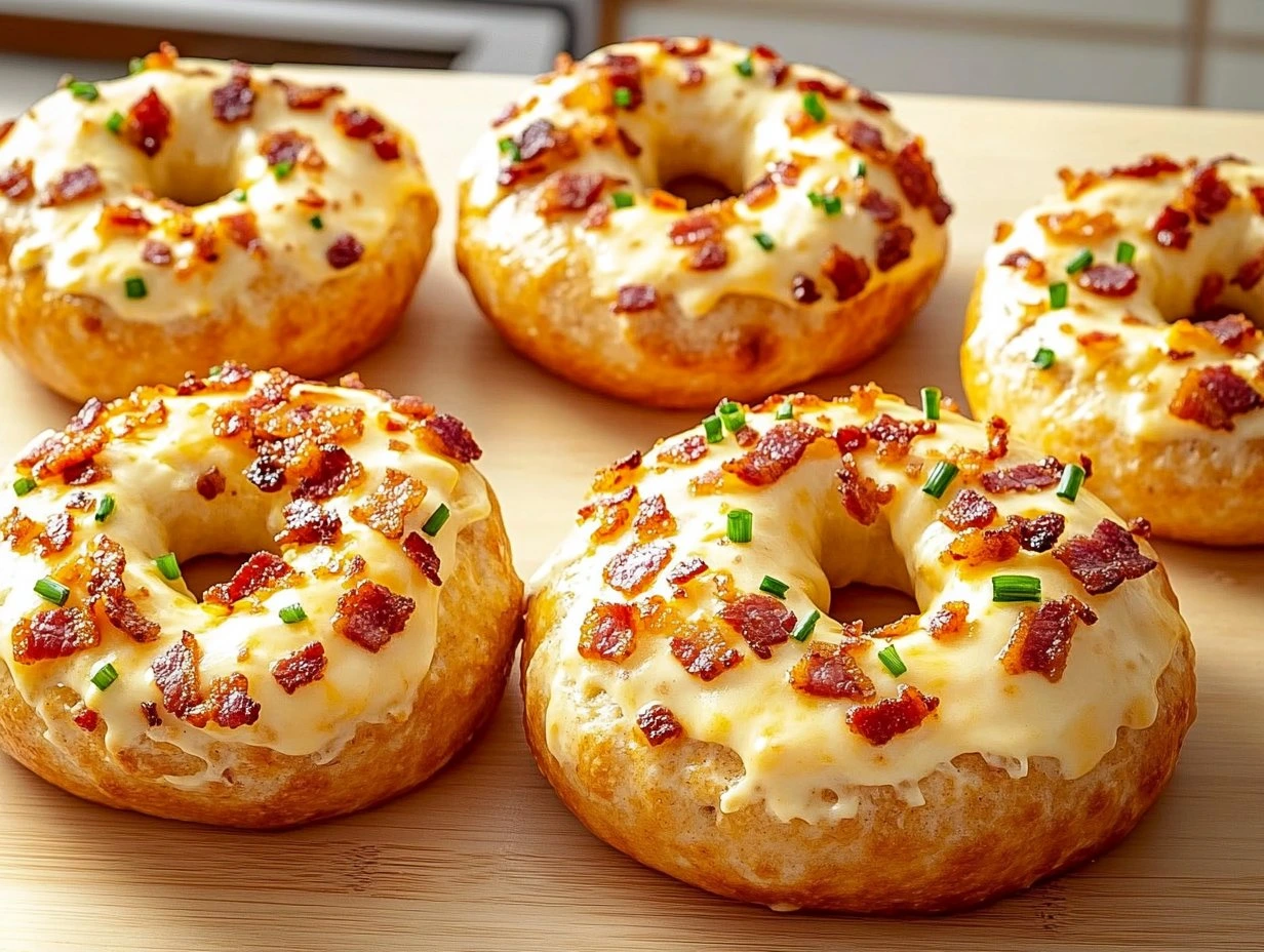 Perfectly cooked Creamy Bacon Cheddar Bagels served and ready to eat - final result