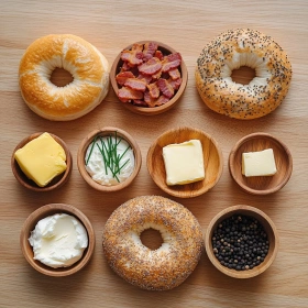 Step-by-step preparation of Creamy Bacon Cheddar Bagels showing ingredients and initial cooking steps