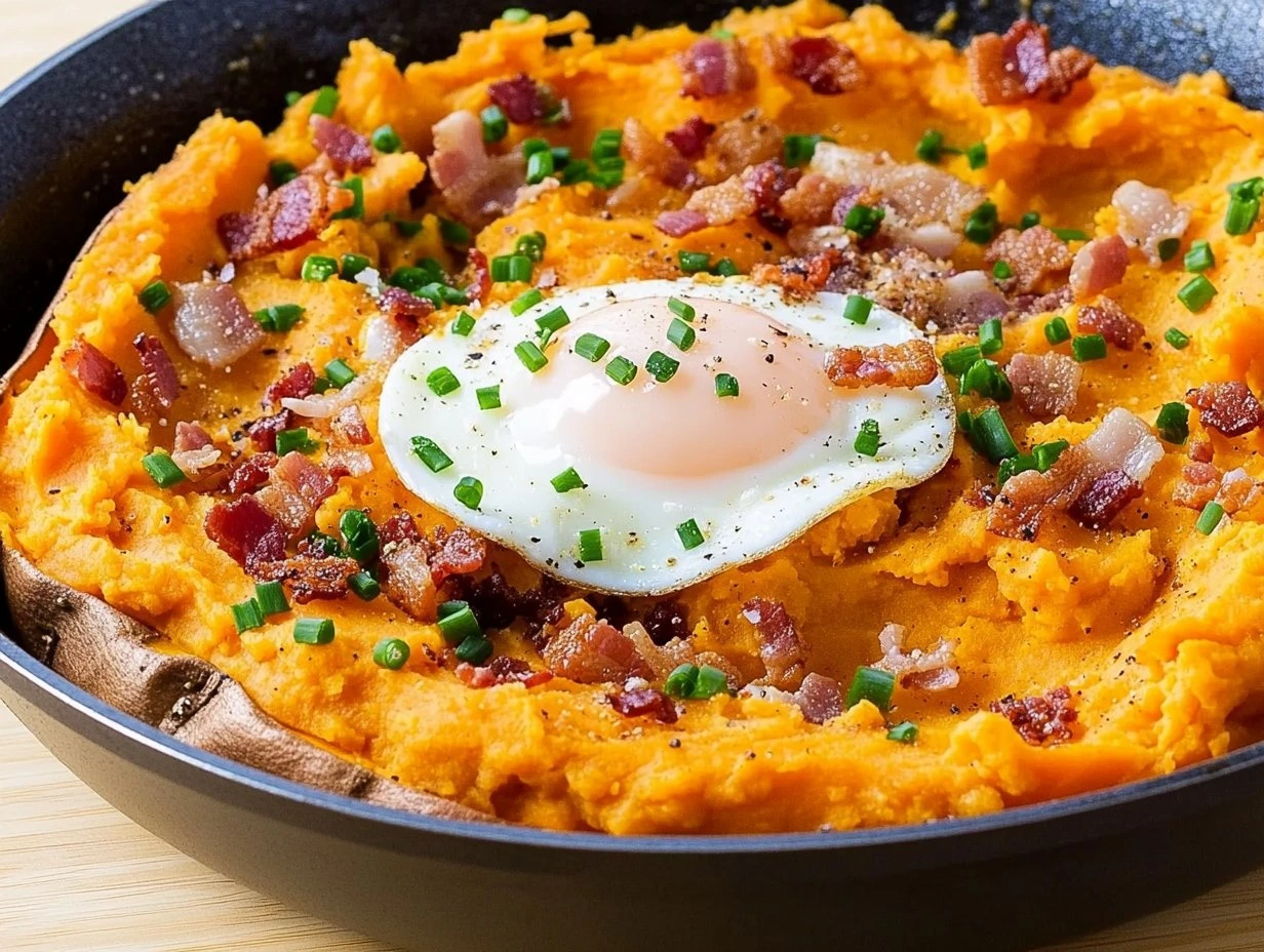 Perfectly cooked Savory Breakfast Sweet Potatoes served and ready to eat - final result