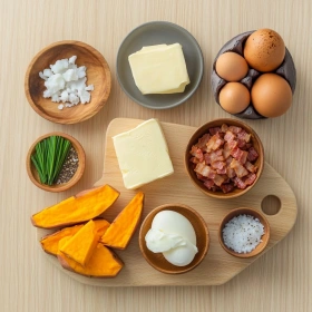 Step-by-step preparation of Savory Breakfast Sweet Potatoes showing ingredients and initial cooking steps