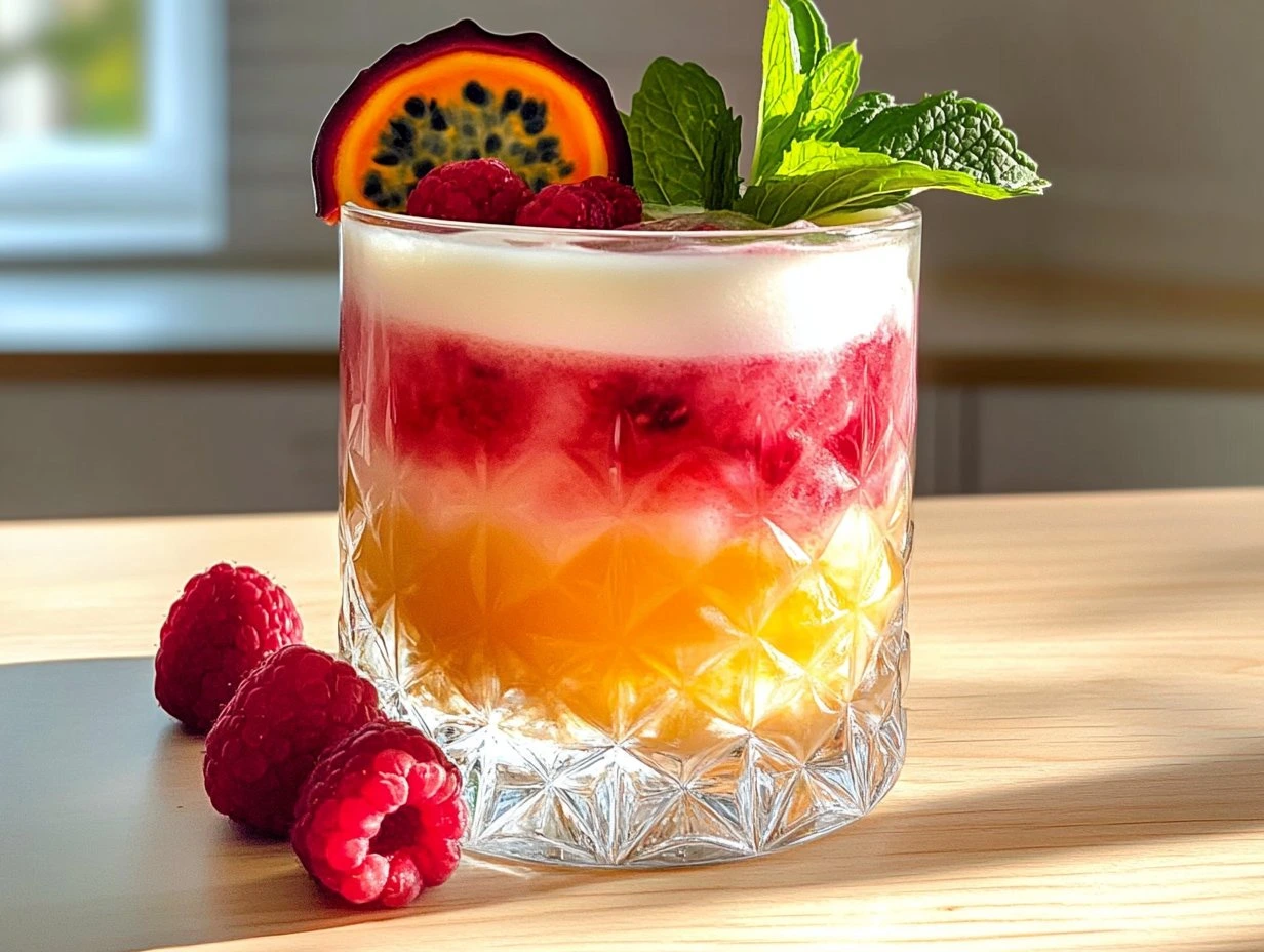 Perfectly cooked Raspberry Passionfruit Tequila Sour served and ready to eat - final result