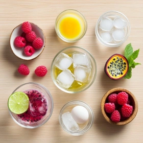 Step-by-step preparation of Raspberry Passionfruit Tequila Sour showing ingredients and initial cooking steps