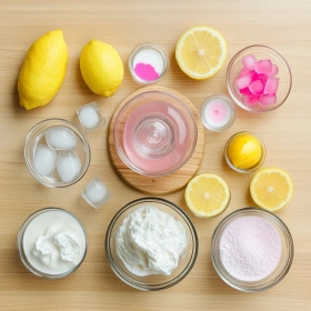 Step-by-step preparation of Whipped Pink Lemonade Delight showing ingredients and initial cooking steps