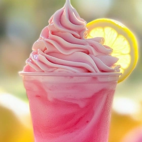 Close-up of Whipped Pink Lemonade Delight showing texture, layers, and glossy finish