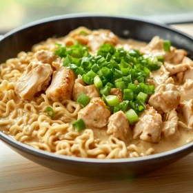 Chicken Ramen with Creamy Garlic Sauce recipe