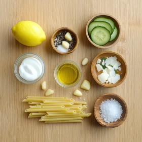 Step-by-step preparation of Creamy Cucumber Pasta Delight showing ingredients and initial cooking steps