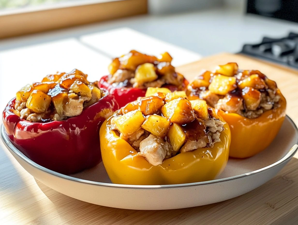 Perfectly cooked Teriyaki Pineapple Chicken Stuffed Peppers served and ready to eat - final result