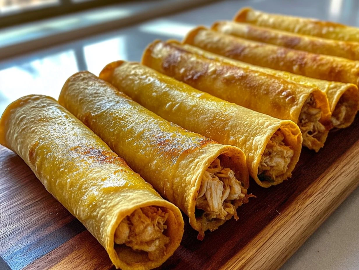 Perfectly cooked Crispy Oven-Baked Chicken Taquitos served and ready to eat - final result