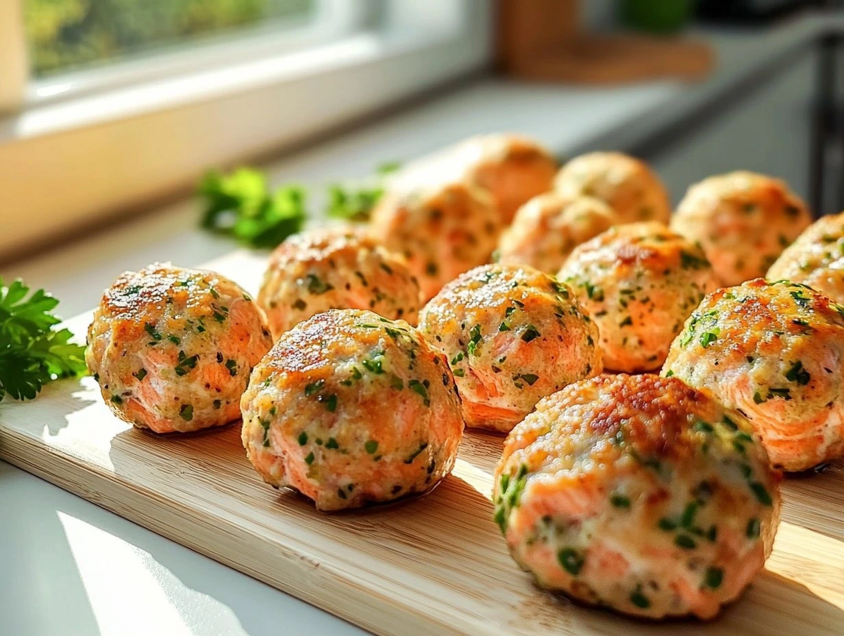 Perfectly cooked Savory Baked Salmon Meatballs served and ready to eat - final result