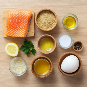 Step-by-step preparation of Savory Baked Salmon Meatballs showing ingredients and initial cooking steps