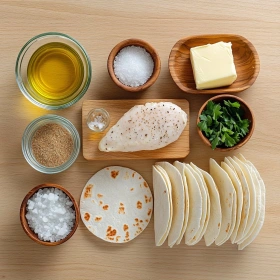 Step-by-step preparation of Cheesy Garlic Chicken Wraps showing ingredients and initial cooking steps
