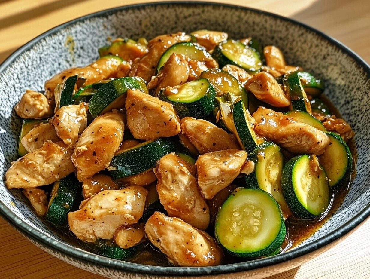 Perfectly cooked Savory Chicken Zucchini Stir-Fry served and ready to eat - final result