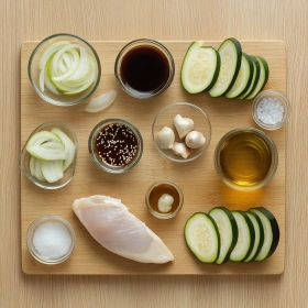 Step-by-step preparation of Savory Chicken Zucchini Stir-Fry showing ingredients and initial cooking steps