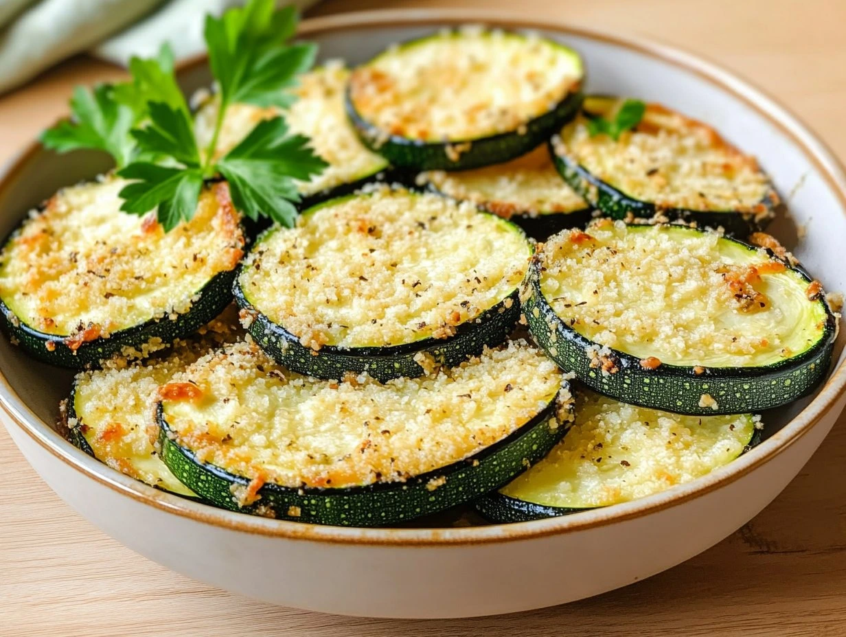 Perfectly cooked Crispy Baked Parmesan Zucchini served and ready to eat - final result