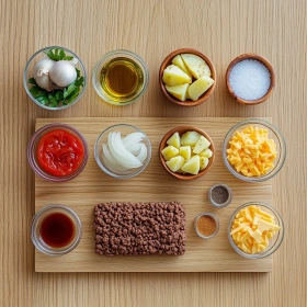 Step-by-step preparation of Savory Sloppy Joe Potato Skillet showing ingredients and initial cooking steps