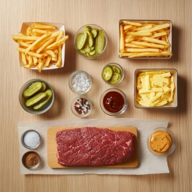 Step-by-step preparation of Ultimate Loaded Smash Burger Fries showing ingredients and initial cooking steps