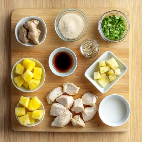 Step-by-step preparation of Savory Pineapple Chicken Bake showing ingredients and initial cooking steps