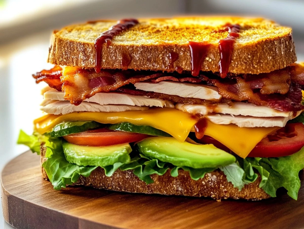 Perfectly cooked Savory Cowboy Club Sandwich served and ready to eat - final result