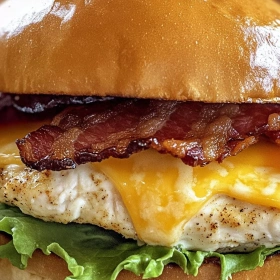Close-up of Savory Bacon Ranch Chicken Melt showing texture, layers, and glossy finish