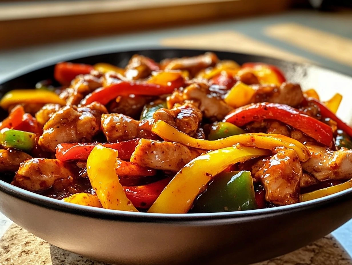 Perfectly cooked Spicy Bell Pepper Chicken Delight served and ready to eat - final result
