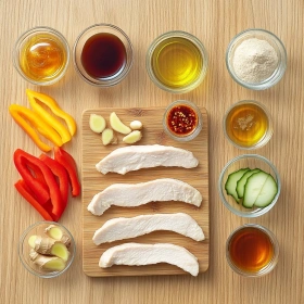 Step-by-step preparation of Spicy Bell Pepper Chicken Delight showing ingredients and initial cooking steps