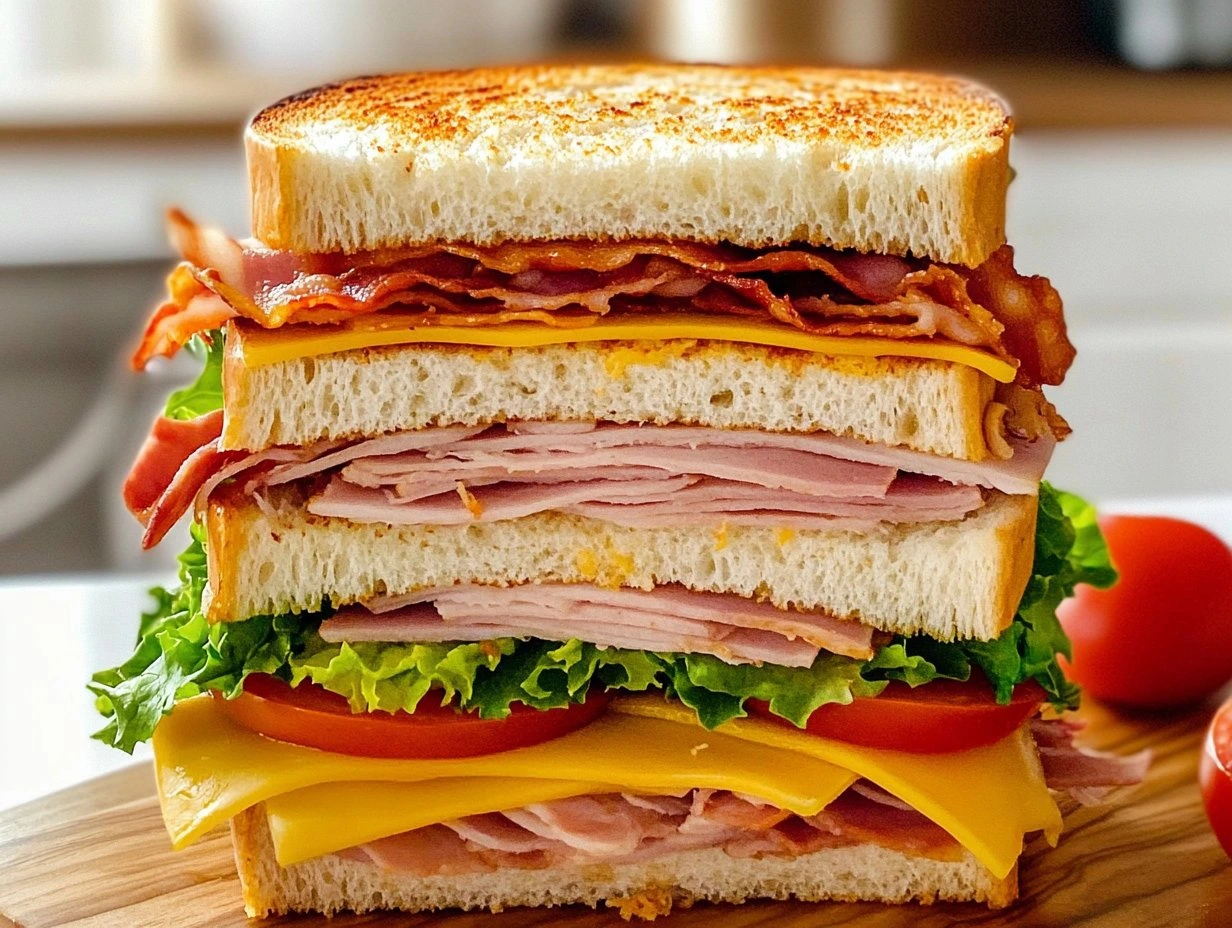 Perfectly cooked Classic Triple-Decker Club Sandwich served and ready to eat - final result