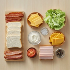Step-by-step preparation of Classic Triple-Decker Club Sandwich showing ingredients and initial cooking steps