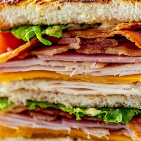 Close-up of Classic Triple-Decker Club Sandwich showing texture, layers, and glossy finish