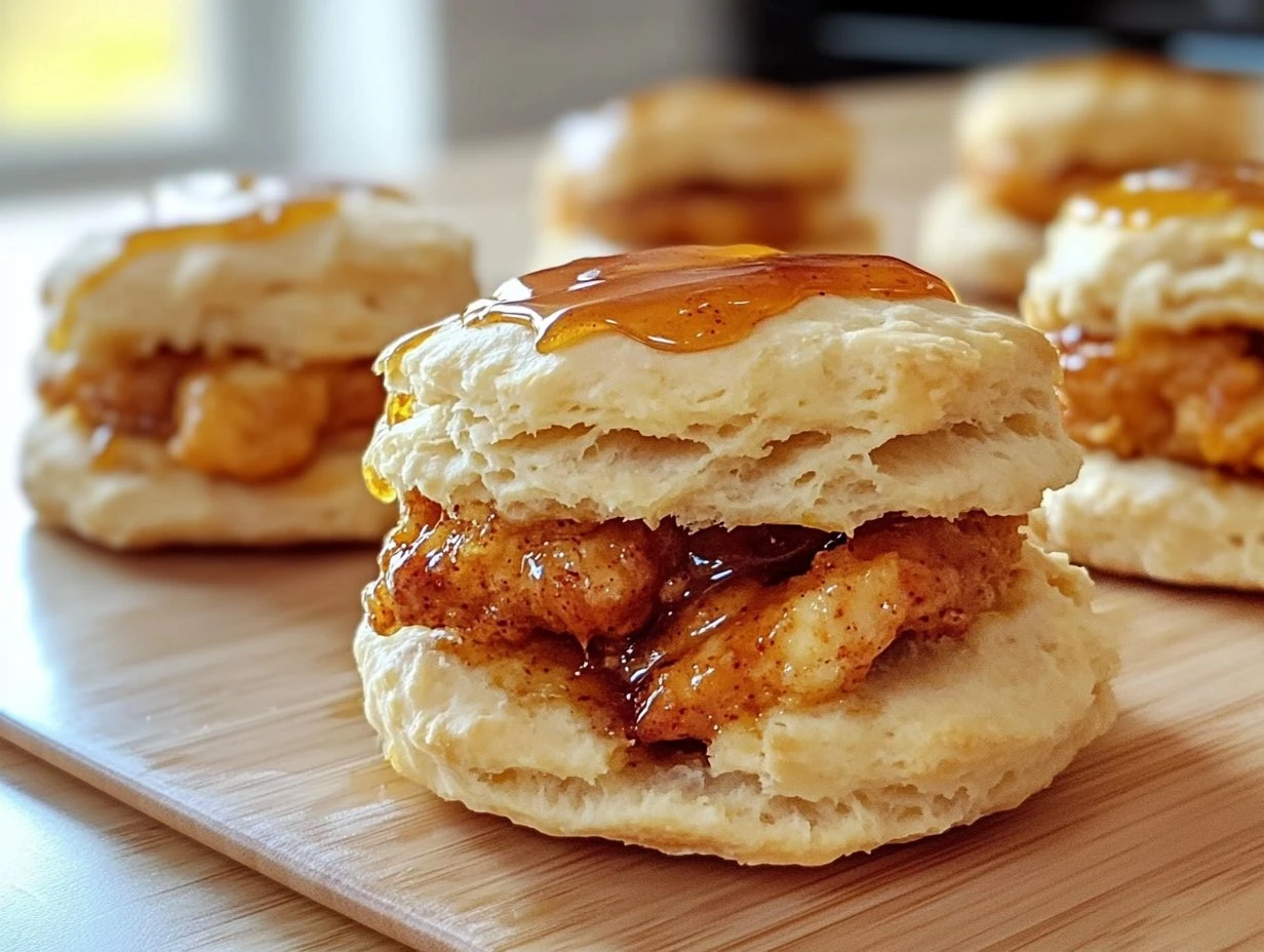 Perfectly cooked Spicy Honey Chicken Biscuits served and ready to eat - final result
