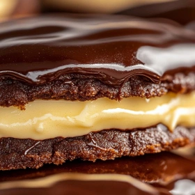 Close-up of Decadent Boston Cream Pie Cookies showing texture, layers, and glossy finish